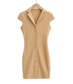 Peak Neck Solid Ribbed Knitting Dress -DivaLook Shop 210118224 8