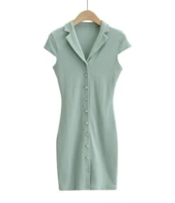 Peak Neck Solid Ribbed Knitting Dress -DivaLook Shop 210118224 9