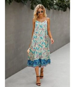 V Collar Flower Print Cami Dress -DivaLook Shop 210205394 3