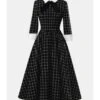 Half Sleeve Bow Trim Plaid Vintage Dress 2 Half Sleeve Bow Trim Plaid Vintage Dress -DivaLook Shop 210323619 1