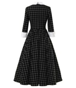 Half Sleeve Bow Trim Plaid Vintage Dress -DivaLook Shop 210323619 2
