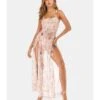 Fringed Sequin Split Thigh Cami Maxi Dress 210519104 -DivaLook Shop 210519104 pink