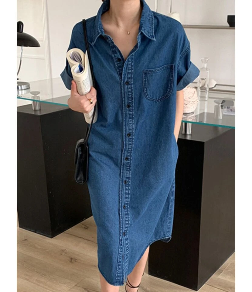 Lapel Neck Single Breasted Pocket Detail Denim T Shirt Dress Wholesale 210528617 3 Lapel Neck Single Breasted Pocket Detail Denim T Shirt Dress Wholesale 210528617