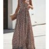 Bohemian V-neck Floral Print Tie Up Split Maxi-Dress 210528724 -DivaLook Shop 210528724 burgundy