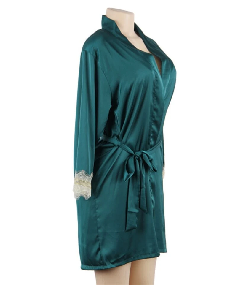 Imitate Silk Lace Stitching Night-gown & Cami Nightdress With Belt 210605491 7 Imitate Silk Lace Stitching Night-gown & Cami Nightdress With Belt 210605491 - Image 5