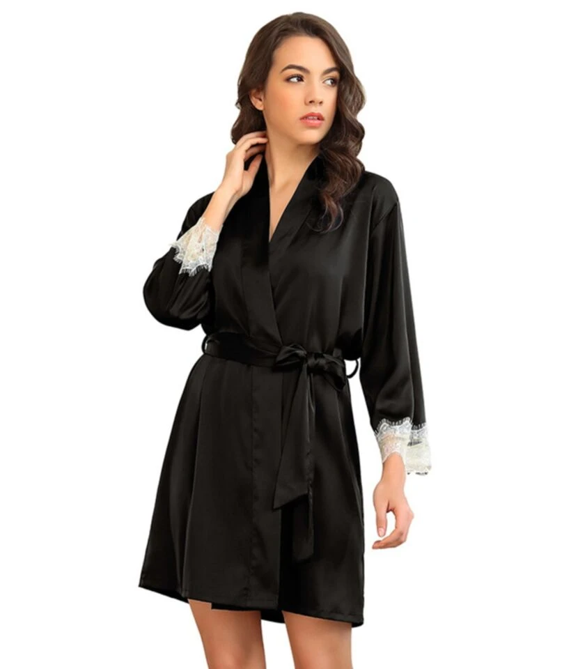 Imitate Silk Lace Stitching Night-gown & Cami Nightdress With Belt 210605491 9 Imitate Silk Lace Stitching Night-gown & Cami Nightdress With Belt 210605491 - Image 7