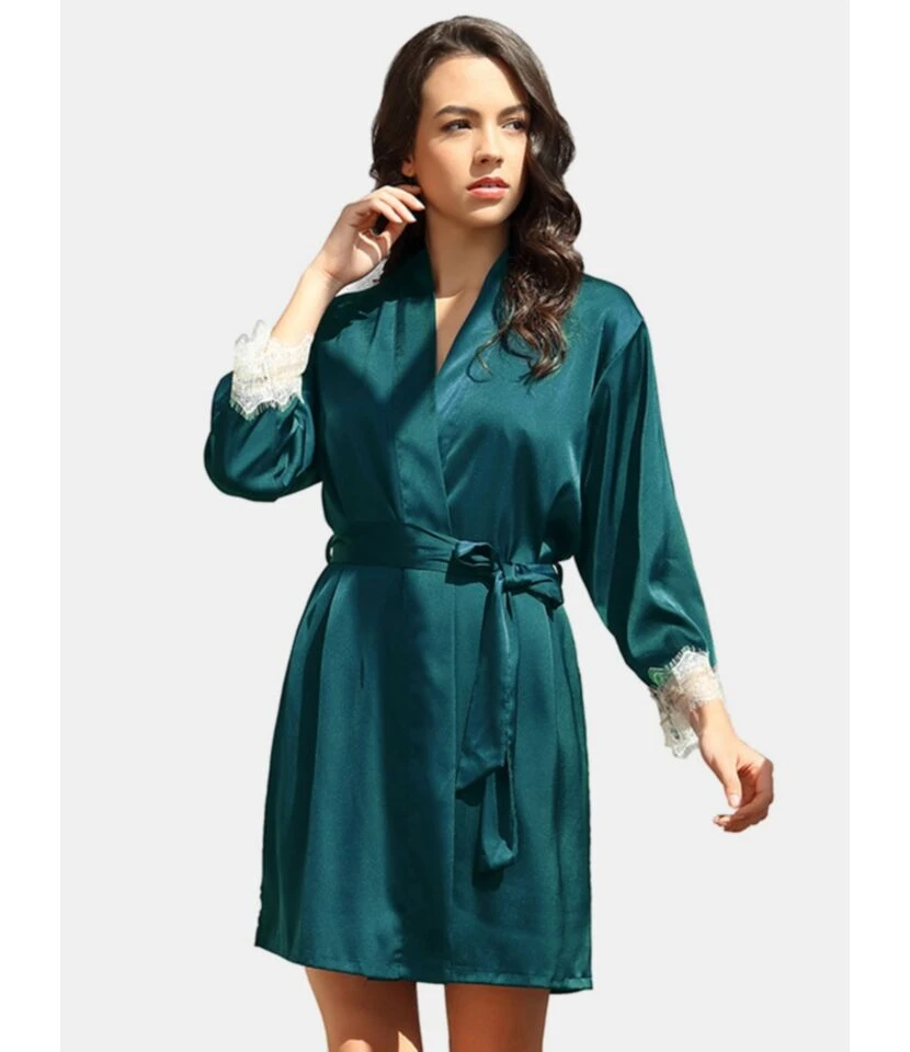 Imitate Silk Lace Stitching Night-gown & Cami Nightdress With Belt 210605491 3 Imitate Silk Lace Stitching Night-gown & Cami Nightdress With Belt 210605491