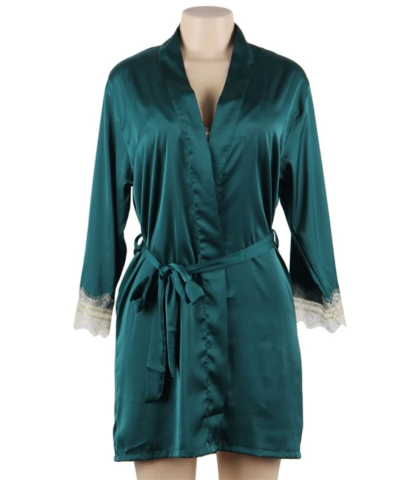 Imitate Silk Lace Stitching Night-gown & Cami Nightdress With Belt 210605491 6 Imitate Silk Lace Stitching Night-gown & Cami Nightdress With Belt 210605491 - Image 4