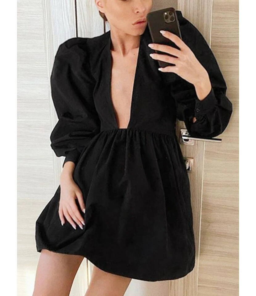Loose Short Fall Dress Puff Sleeve Deep V-neck 210728397 14 Loose Short Fall Dress Puff Sleeve Deep V-neck 210728397 - Image 12