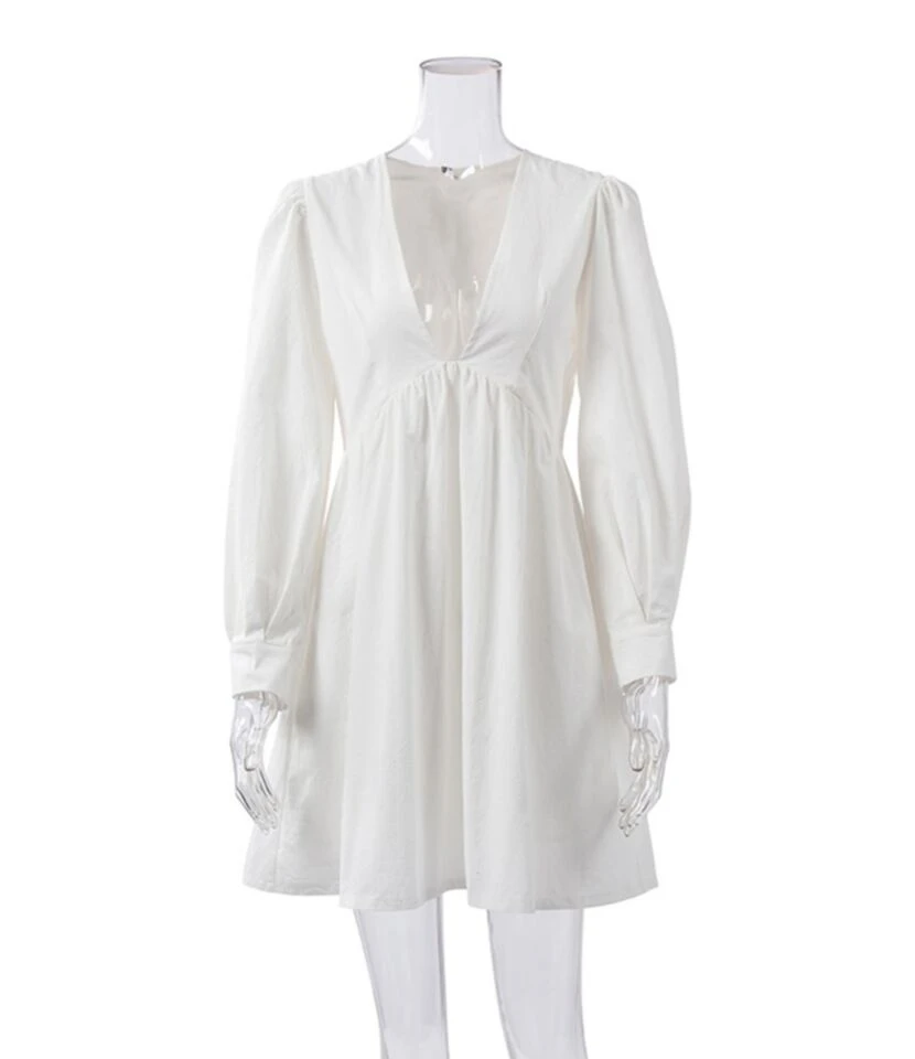 Loose Short Fall Dress Puff Sleeve Deep V-neck 210728397 6 Loose Short Fall Dress Puff Sleeve Deep V-neck 210728397 - Image 4