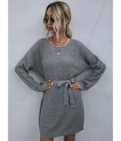 Short Sweater Dress Loose Tie Up Casual 210803431
