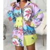 Multicolor Floral Pattern Long Sleeve Shirt Dress 210810256 -DivaLook Shop 210810256 1