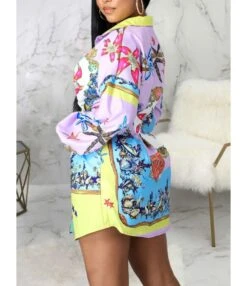 Multicolor Floral Pattern Long Sleeve Shirt Dress 210810256 -DivaLook Shop 210810256 2