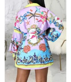 Multicolor Floral Pattern Long Sleeve Shirt Dress 210810256 -DivaLook Shop 210810256 3