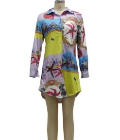 Multicolor Floral Pattern Long Sleeve Shirt Dress 210810256 -DivaLook Shop 210810256 4