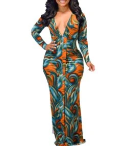 All Over Print Bodycon V-Neckline Maxi-dress 210810594 13 All Over Print Bodycon V-Neckline Maxi-dress 210810594 -DivaLook Shop 210810594 1