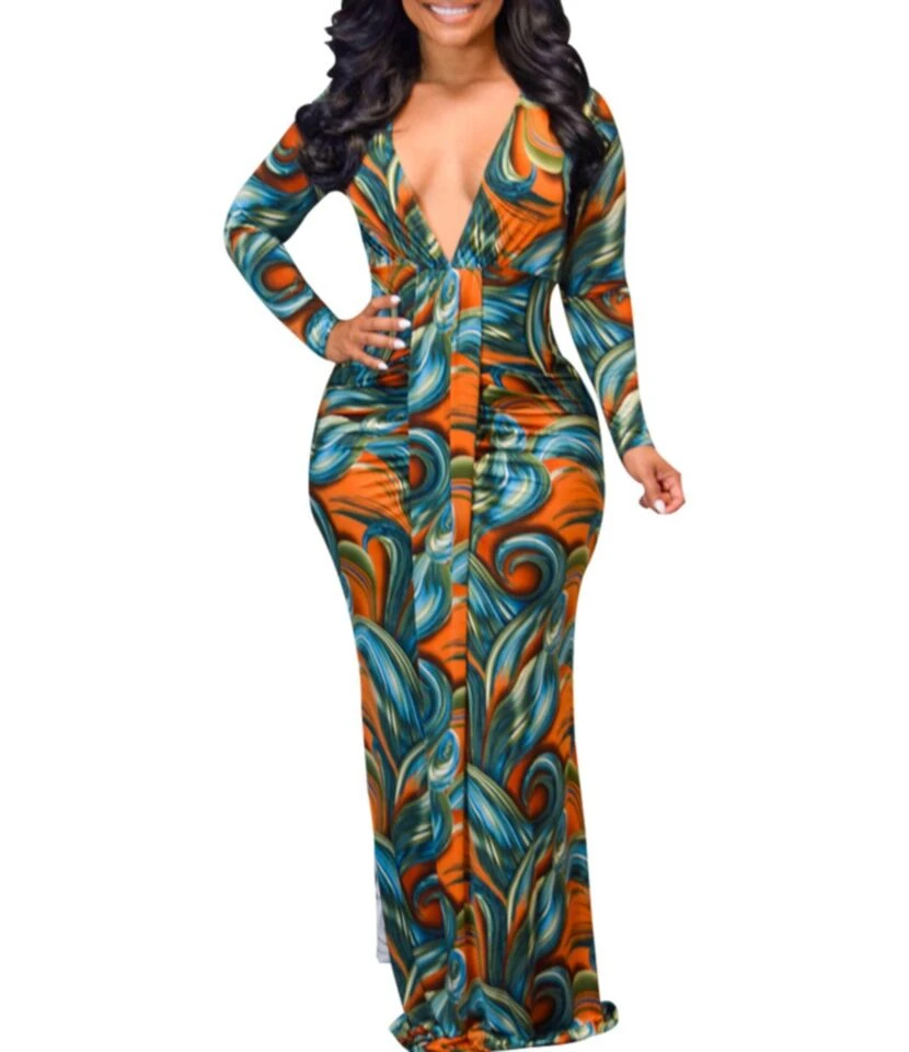 All Over Print Bodycon V-Neckline Maxi-dress 210810594 8 All Over Print Bodycon V-Neckline Maxi-dress 210810594 - Image 6