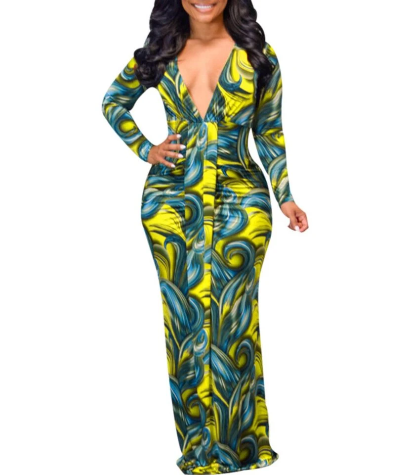 All Over Print Bodycon V-Neckline Maxi-dress 210810594 7 All Over Print Bodycon V-Neckline Maxi-dress 210810594 - Image 5