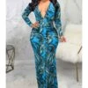 All Over Print Bodycon V-Neckline Maxi-dress 210810594 -DivaLook Shop 210810594 3