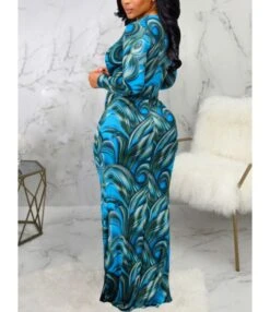 All Over Print Bodycon V-Neckline Maxi-dress 210810594 10 All Over Print Bodycon V-Neckline Maxi-dress 210810594 -DivaLook Shop 210810594 4