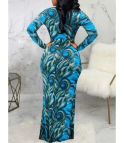 All Over Print Bodycon V-Neckline Maxi-dress 210810594 11 All Over Print Bodycon V-Neckline Maxi-dress 210810594 -DivaLook Shop 210810594 5