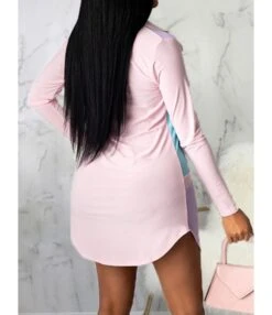 Color-block Lapel Collar High Waist T Shirt Dress Wholesale 210810683 -DivaLook Shop 210810683 3