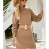 Turtleneck Solid Knitting Sweater Short Dress Without Belt 210826930 1 Turtleneck Solid Knitting Sweater Short Dress Without Belt 210826930 -DivaLook Shop 210826930 1