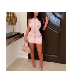Geometric Print Knit Button Design Close Fitting Wholesale Dresses Bodycon Style Sleeveless SD203920 -DivaLook Shop 22612329 d817 4db7 b51d 4d95b9e84310 1daeb27ea8253f219cd52c51171c569e