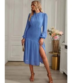 Slit Lantern Sleeve Slim Pleated Solid Color Temperament Midi Dress Wholesale Dresses SDN538027 -DivaLook Shop 22cfe0ff 305e 4686 bcaa f3264a76d53b 2ef486d4542729e9f483ad84b9128aa4