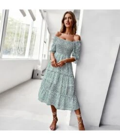 Sexy Off Shoulder Floral Midi Swing Dress High Waist Petal Sleeve Slim Vacation Wholesale Dresses SDN560630 -DivaLook Shop 23ec5188 03f6 409c 971a 86e0b2e76f54 4742963d4cefad451ad09b62ff632ff0