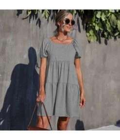 Women Fashion Square Neck Short Sleeve Wholesale Pleated Dresses SD204256 -DivaLook Shop 24cdfa64 9f53 4cdb ba47 b46cb012264f 64184727560a404de0d7f8b79fb6401e