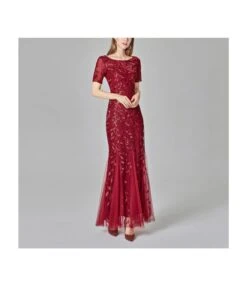 Women Slim Fit Mesh Sleeve Sequin Fishtail Evening Maxi Dress Wholesale Prom Dresses SDN535536