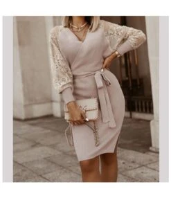 Lace Knitted Long-Sleeved Slim Fit Wholesale Dresses SDN360638