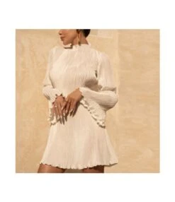 Round Neck Personalized Pleated Loose Long-Sleeved Mini Dress Wholesale Dresses SDV464075