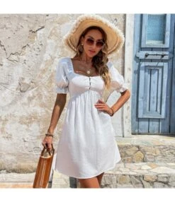 Square Neck Button Up Solid Color Puff Sleeve A-Line Dress Wholesale Dresses SDV464540 -DivaLook Shop 28e4b093 3d17 4d0f ad4f 36b0c88f7468 578715b18aefb6172e172b4bc70ee91a