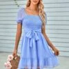 Solid Color V-Neck Waist Short-Sleeve Casual Ruffled Dress Wholesale Dresses SDN537952 -DivaLook Shop 294305ec 7ec0 4e4b a049 ea4d32a4e001 b82f72fe1b20d1564a20f9e477c3148b