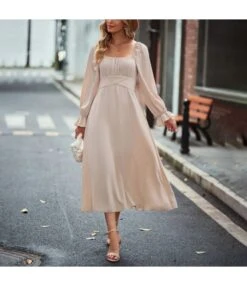 High Waist Square Neck Long Sleeve Casual Swing Dress Wholesale Dresses SDN537988