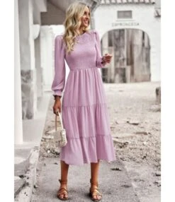 Solid Color Long Sleeve High Waist Mid-Length Smocked Swing Dress Wholesale Dresses SDN539501 -DivaLook Shop 2ddda710 ea0e 4609 aade 7bc11a55b1f3 b4240dee66a634c30b1ba49db3ecbeff