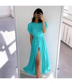 Fashion Crew Neck Puff Sleeve A-Line Midi Dress Single-Breasted Slit Solid Color Wholesale Dresses SD58855 -DivaLook Shop 2ff1162c da03 42f1 af23 0f4ab41ee738 O1CN01SIxyV51dqUfFey4QB 3020913787 0 cib