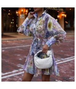 Stand Collar Long Sleeve Fashion Printed Shirtdress Wholesale Shirt Dresses SDN538896