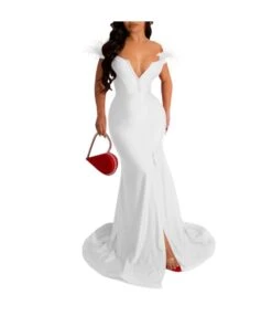 Solid Color V Neck Sleeveless Slit Trailing Dress Wholesale Womens Clothing N3823103000074