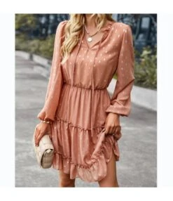 Polka Dot Tie-Up Sexy Long-Sleeve Loose Chiffon Dress Wholesale Dresses SDN535555