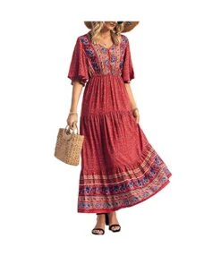 Boho Style Print V Neck Flare Sleeve Elastic Waist Maxi Dresses Wholesale Bohemian Dress For Women SDN532330 -DivaLook Shop 39ce22d5 ee4a 4d17 ba1f 942eda9da884 94ad6f391c4c18bfdec1fdd9fe620b66