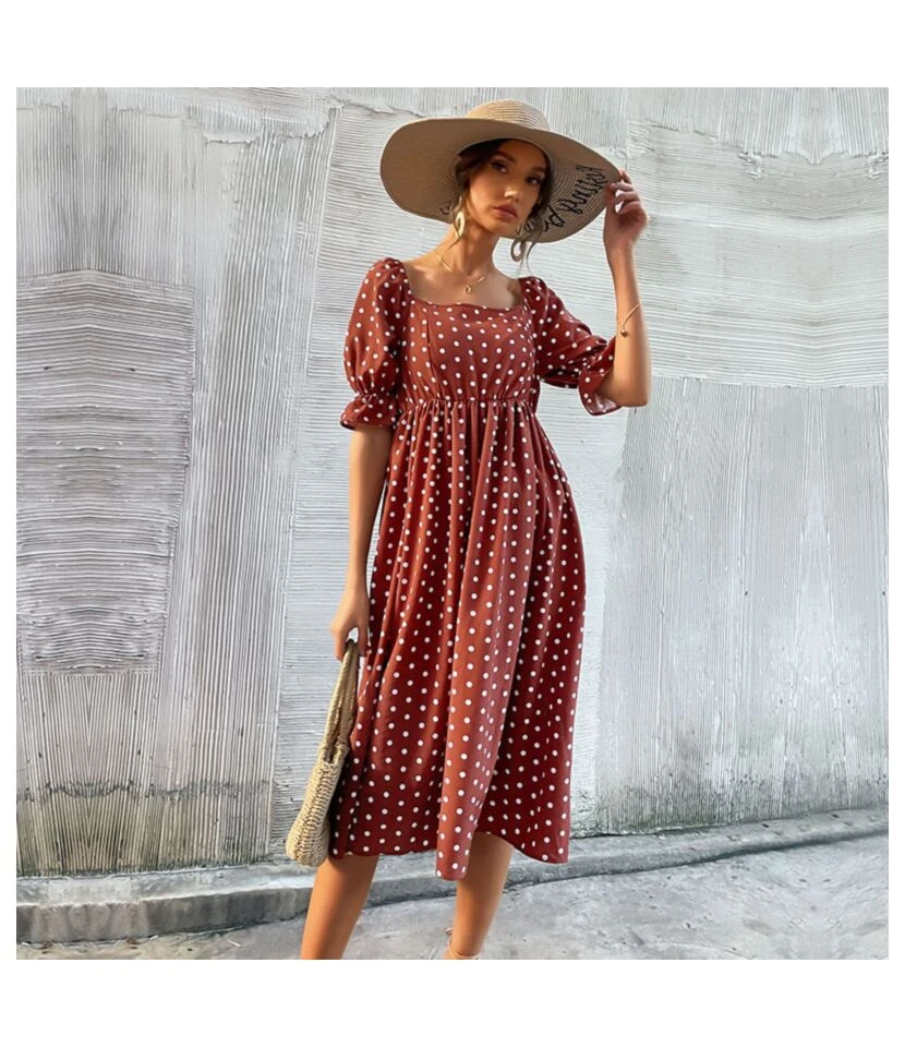 Women Fashion Polka Dot Print Ruffle Short Sleeve Wholesale Swing Dresses SD203689 5 Women Fashion Polka Dot Print Ruffle Short Sleeve Wholesale Swing Dresses SD203689 - Image 3