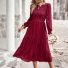 Solid Color Long Sleeve High Waist Mid-Length Smocked Swing Dress Wholesale Dresses SDN539501