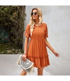 Solid Color Puff Sleeve Round Neck Loose Smocked Ruffled Dress Summer Casual Wholesale Dresses SDN533144 12 Solid Color Puff Sleeve Round Neck Loose Smocked Ruffled Dress Summer Casual Wholesale Dresses SDN533144 -DivaLook Shop 45ada1e9 00fd 49c4 88ba 30f9fecb2da9 a779650550c8cf4eb0eccd0dfd5fac08