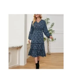 Lantern Sleeve Wooden Ear Print Slim V-Neck Midi Dress Wholesale Dresses SDV463970 -DivaLook Shop 48f0cddd 7534 4eac 9f30 22e5e857fe74 0e682e33b7d79743b266d796060ac5ca