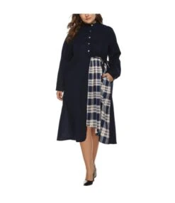 Casual Round Neck Plaid Patchwork Long Sleeve Dress Wholesale Dresses V5923041500047