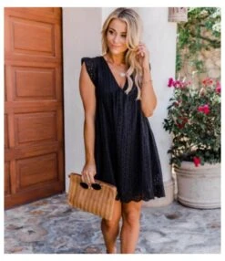 Solid Color Lace Hollow V Neck Frill Sleeve Loose Tank Dress With Pocket Casual Wholesale Dresses SDN532972 -DivaLook Shop 4c45a8d5 3154 4972 965a e24e8a9f8cc4 2596bb71691fdb57fe70e8de74292d78