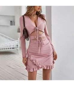 Sexy Hollow Lace-Up Long Sleeve Package Hip Ruffled Wrap Dress Wholesale Dresses SDN537989 -DivaLook Shop 4cd42582 5b31 414d b203 1e964988d9bc 1827873add79748f04ec288cf4f7bc5a